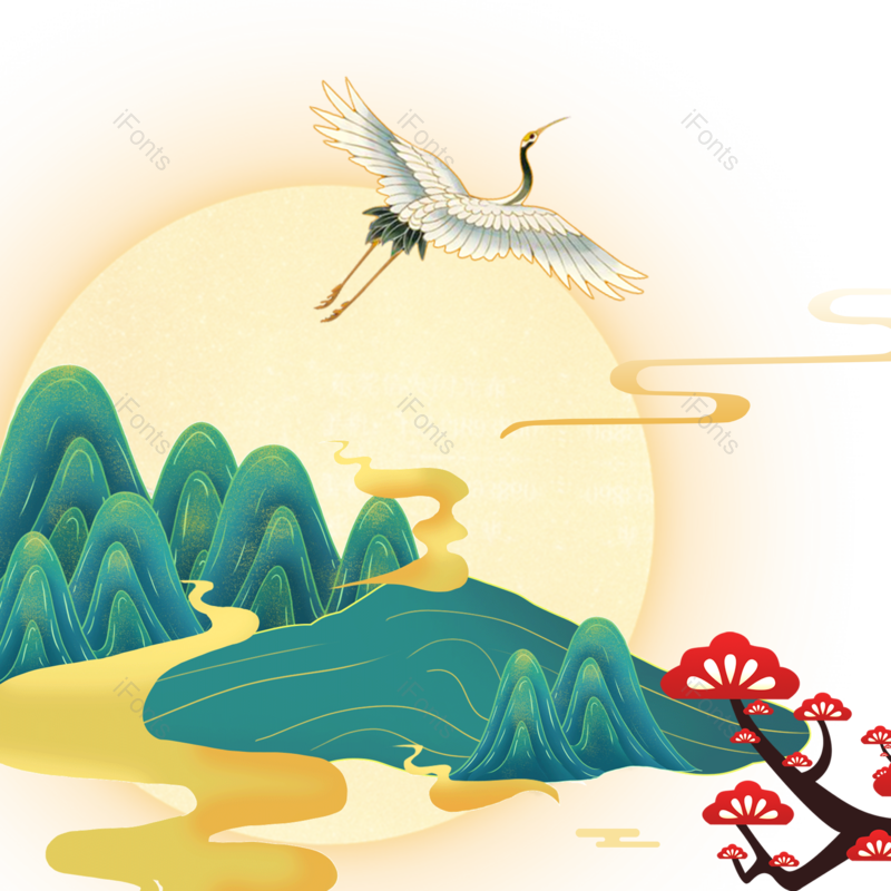 祥云图片,中国风元素,春节PNG,仙鹤免抠素材